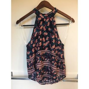 Chloe K Floral Patterned High Neck Tank Top